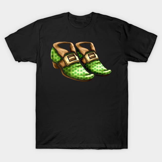 Green Shamrock Shoes Of A Leprechaun Worn On St Patricks Day T-Shirt by SinBle